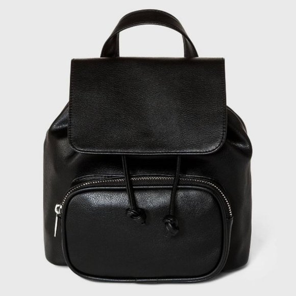 Wild Fable Mini Flap Faux Leather Backpack - Black - Picture 1 of 4